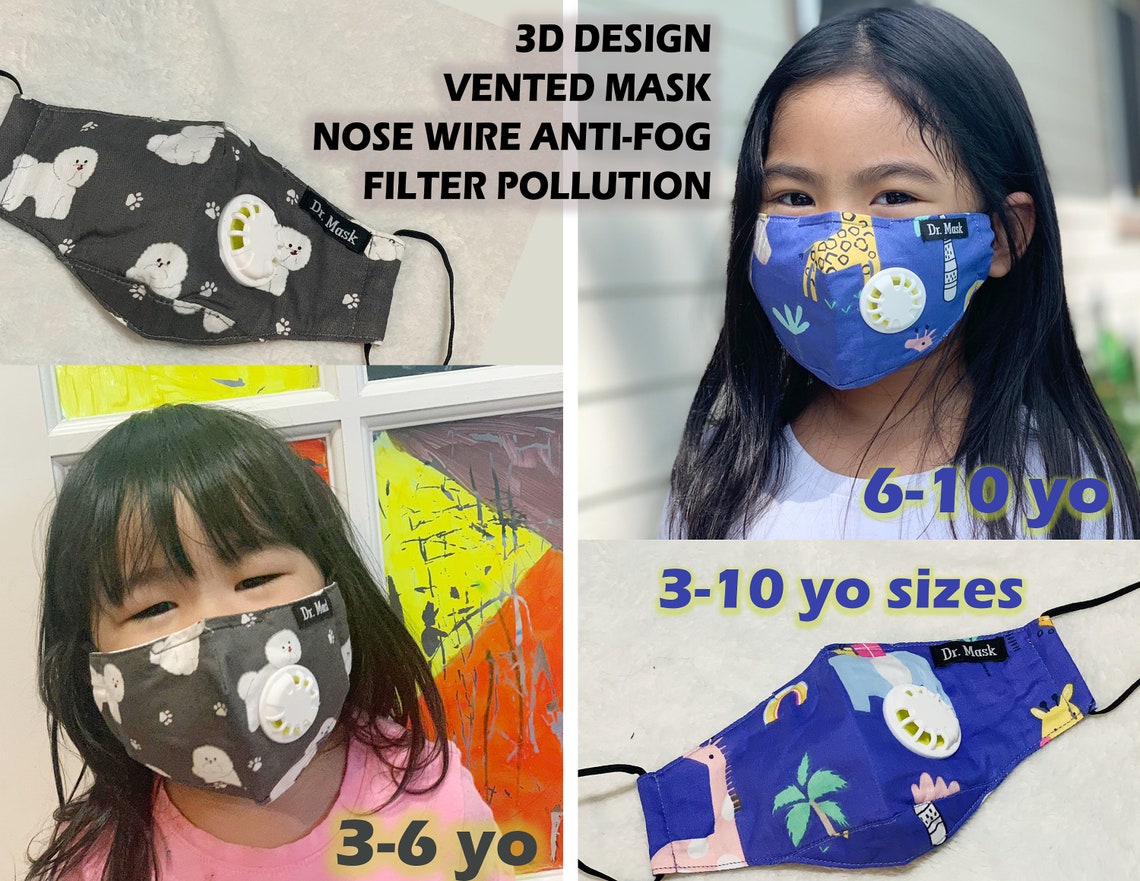 Kids vent mask. 3D Vent Masks Antibacterial fabric 310 yo Etsy