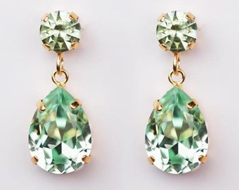 Swarovski Bridal Earrings Light Green, Earrings, Bridal Jewelry Drop Earrings, Chandelier Earrings for Bride, Mint Earrings, Swarovski