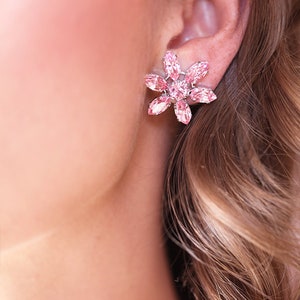 Pink Swarovski earrings, Clear Pink crystal studs, Pink Swarovski crystal studs, Star Shape Studs, Bridal earrings, Pink Jewelry