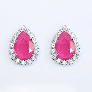 Pink Pear Swarovski Studs, swarovski crystals, pear studs, pink swarovski, pink earrings, pear earrings, teardrop studs, Jewelry
