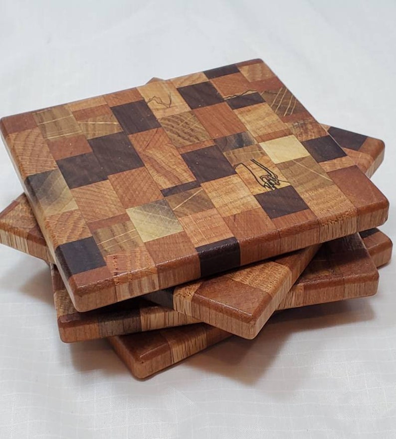 End Grain Wooden Coaster Set Etsy
