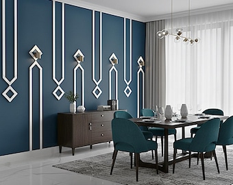 Elegant Vertical Molding Wall Panels or Digital Plan | Symmetrical Trim Kit for Sophisticated Dining or Living Room, ZEN420