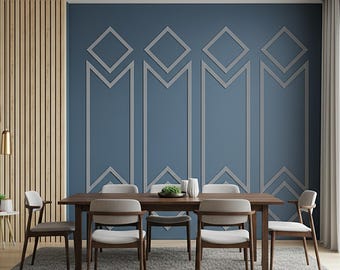 Custom Wall Molding Kit or Blueprint | Symmetrical Geometric Panel Design | Easy Install Trim System for Dining Room Accent Walls, ZEN519