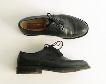 Vintage Men's Dress Shoes US 9 UK 8 EU 42 Black Leather Formal Shoes Unisex Black Brogues Men Lace Up Oxford Shoes Vintage Black Derby Shoes