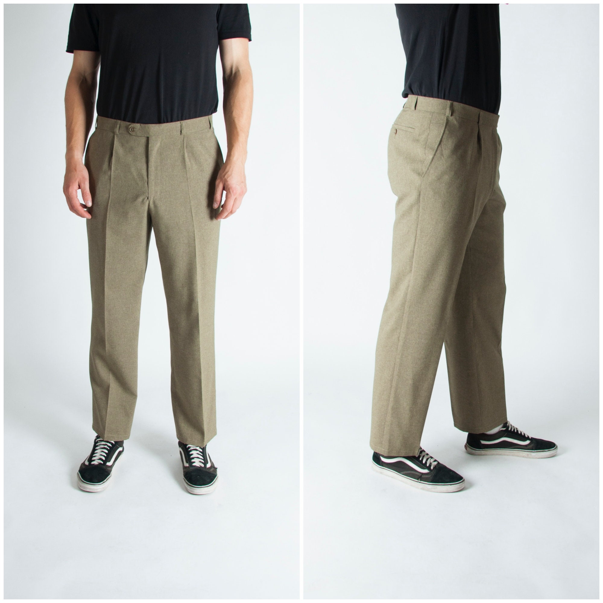 80s Suit Pants Men's XL 36 Waist Khaki Suit Trousers Olive Green Business Pants Men Size XL Vintage Pleated Dress Pants Mens Classic Pants