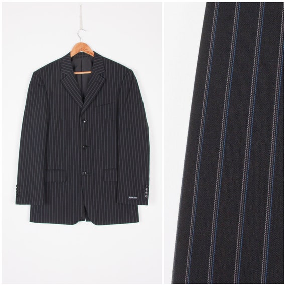 Vintage Black Suit Jacket for Men XS Berto Lucci Jacket 90s Striped Blazer Men s XS Black and White Business Jacket Pinstripe Formal Jacket Etsy UK