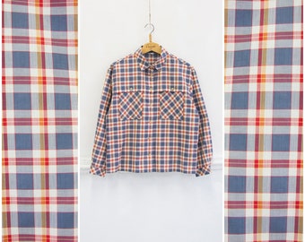 Vintage 90s Plaid Shirt Mens M Button Down Shirt Womens L Checked Print Oversize Button Up Top Gray Red Long Sleeve Tartan Shirt Mens M