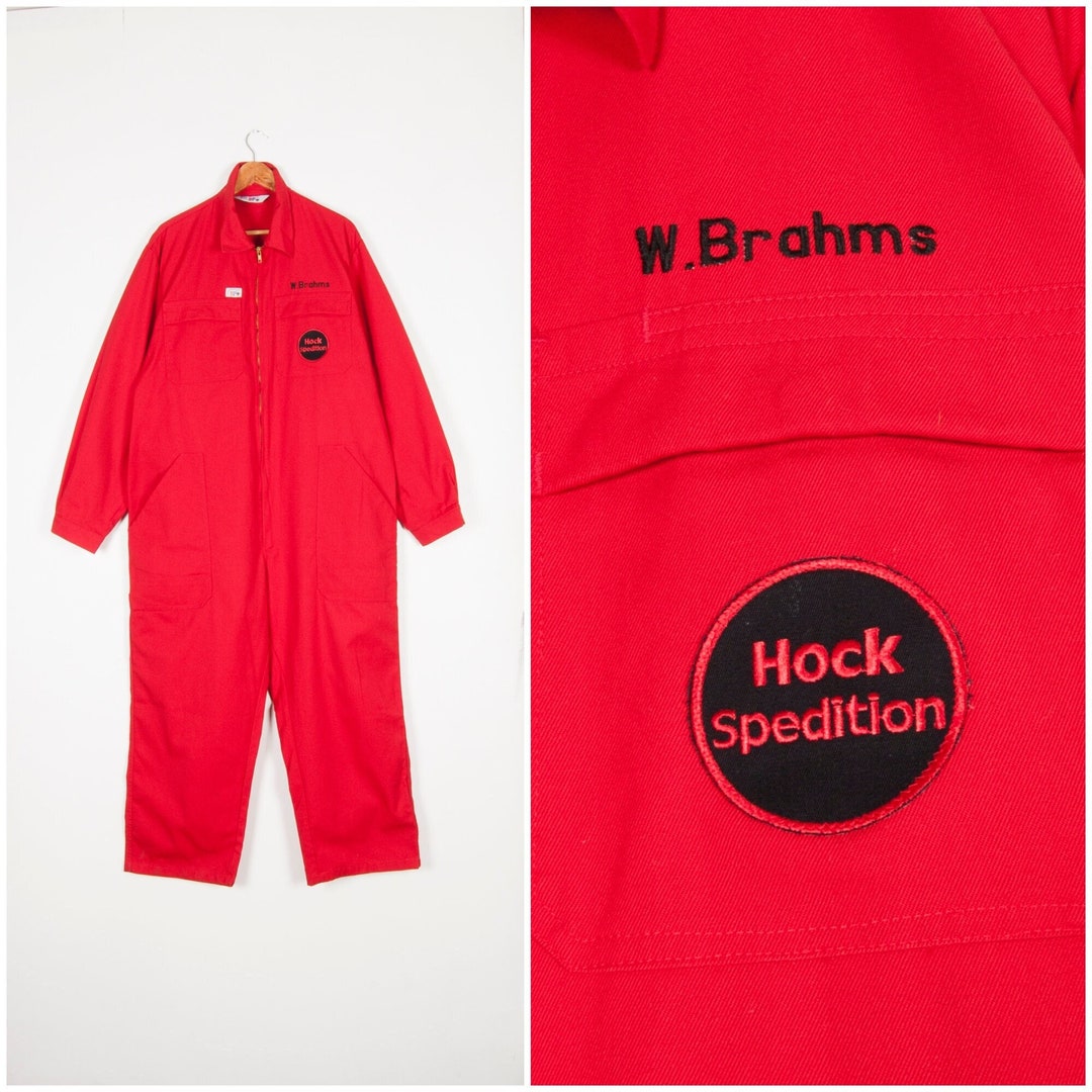 Vintage Boiler Suit Men Large Red Utility Coveralls Women XL 90s Workwear Onesie Oversize Work