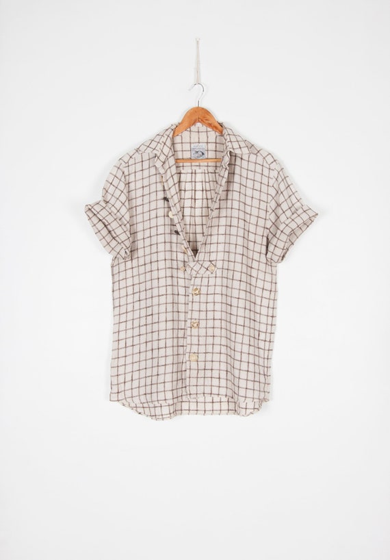 Vintage Linen Shirt Men Medium 90s Trachten Shirt… - image 2