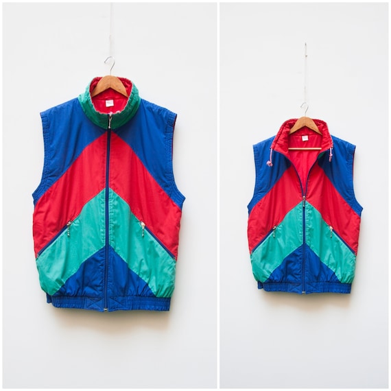 Windbreaker Men Medium 80s Sleeveless Jacket Color