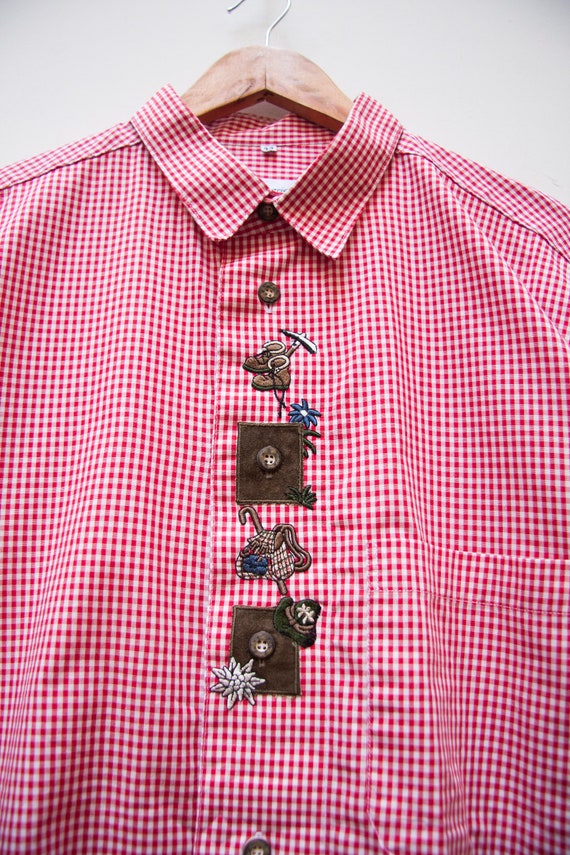 Folk Shirt Men XL Trachten Shirt Vintage Loden Sh… - image 4