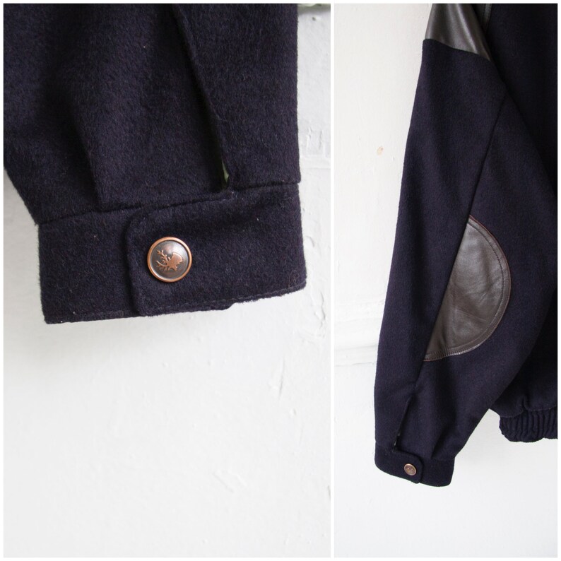 Bomber Jacket Men XS 90s Bomber Jacket Dark Blue Wool Bomber Jacket 80s Baggy Jacket Women Small Retro Wool Jacket Men XS 80s Varsity Jacket