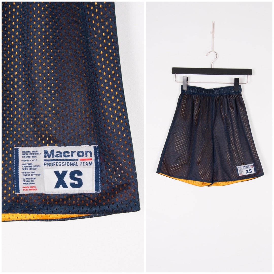Vintage Basketball Shorts Men XXS 90s Basketball Pants Women XS Dark Blue Yellow Mesh Shorts