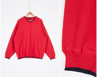 Vintage Carlo Colucci Sweater Men Large 90s Oversize Jumper Baggy Red Pullover Sweater Women XL Solid Red Knit Pullover Carlo Colucci Jumper