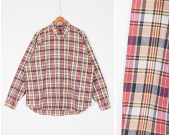 Plaid Shirt Men's XL 90s Checked Shirt Women's XXL Oversized Plaid Cotton Shirt Vintage Lumberjack Shirt Men Size XL Plaid Collared Shirt