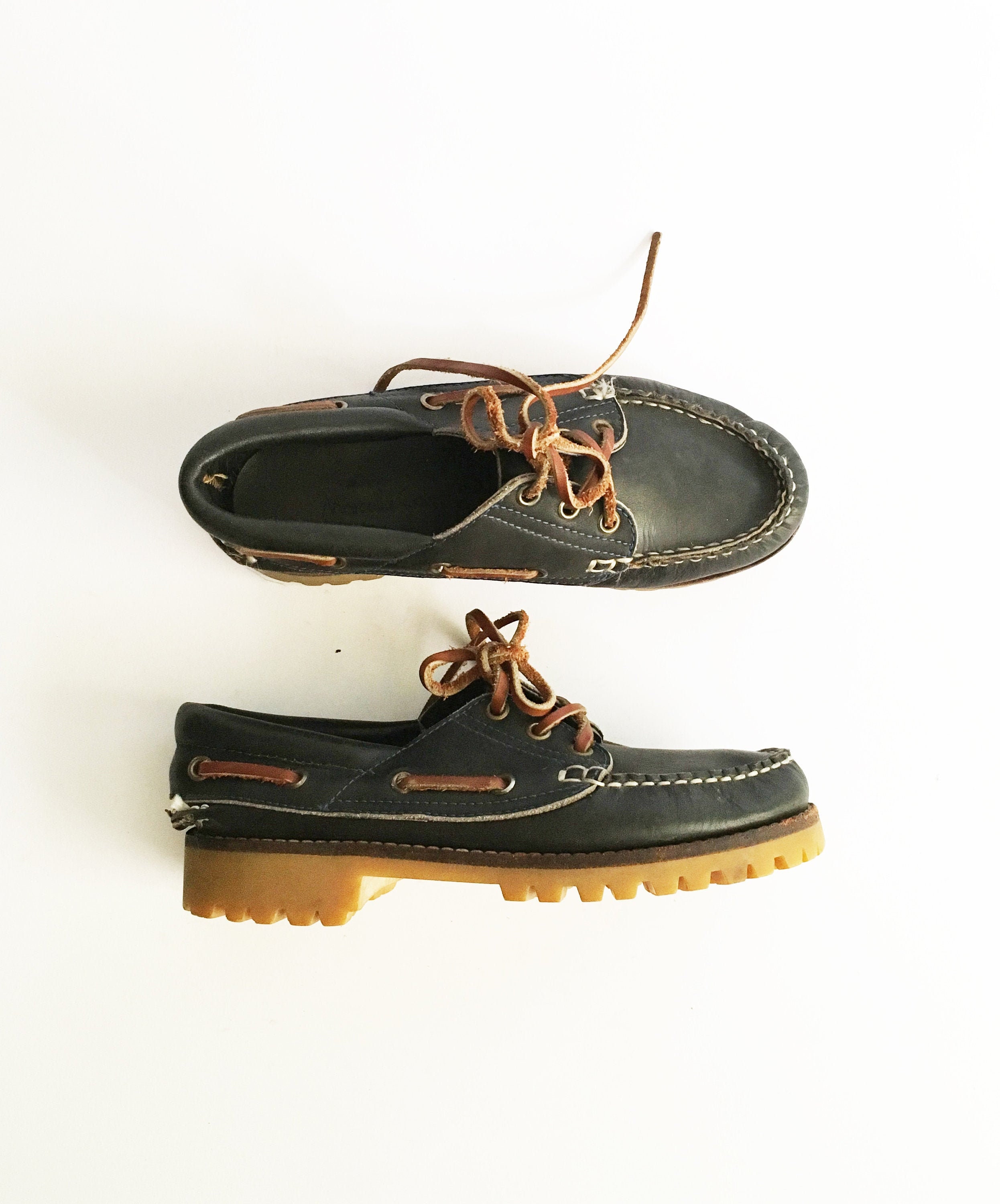 Vintage Men's Boat Shoes US 6 UK 5 EU 38 Dark Blue Leather Etsy