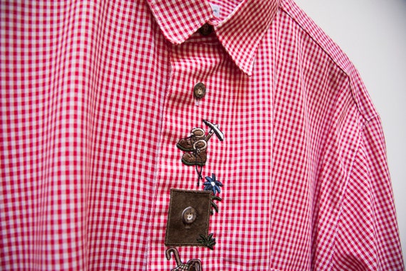 Folk Shirt Men XL Trachten Shirt Vintage Loden Sh… - image 5