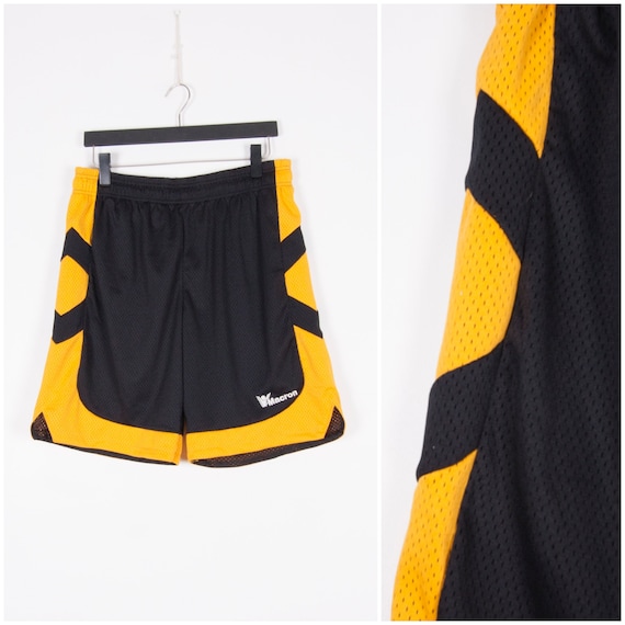 Vintage Basketball Shorts Men Large XL 90s Basketball Pants Women XL XXL  Black Yellow Mesh Shorts Retro Baller Shorts Men's Athletic Shorts 