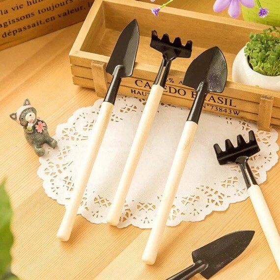 Mini Garden Tool Set Wooden Handle Gardening Shovel Rake Etsy