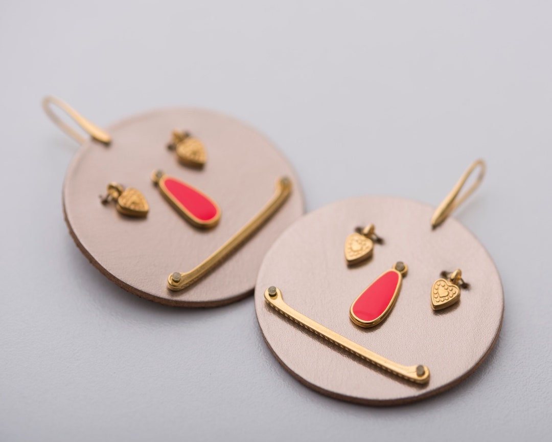 Fun Cute Leather Earrings, Chic Face Earrings, Emoticon Jewelry, Modern ...