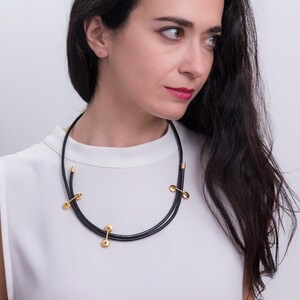 Minimal chic leather necklace, Multifunctional glam neckpiece, Extraordinary jewellery, Perfect all year accessory, Architectural gift image 3