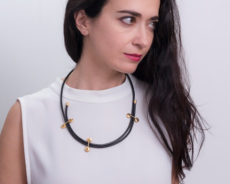 Minimal chic leather necklace, Multifunctional glam neckpiece, Extraordinary jewellery, Perfect all year accessory, Architectural gift image 3