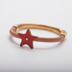 Leather magnetic cuff, Leather bangle for women, Boho bracelet, Red leather star, Easy magnetic clasp, Playful jewelry, Girly cute gift