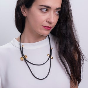 Minimal chic leather necklace, Multifunctional glam neckpiece, Extraordinary jewellery, Perfect all year accessory, Architectural gift image 2