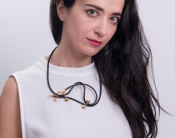 Minimal chic leather necklace, Multifunctional glam neckpiece, Extraordinary jewellery, Perfect all year accessory, Architectural gift