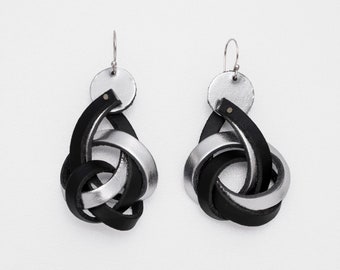 Small leather knot earrings, Unusual & impressive, Night out accessory, Perfect birthday gift for her