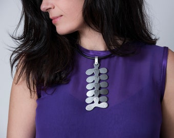 Gray leather bib necklace, Extraordinary fishbone neckpiece, Nature inspired and beautifully handcrafted