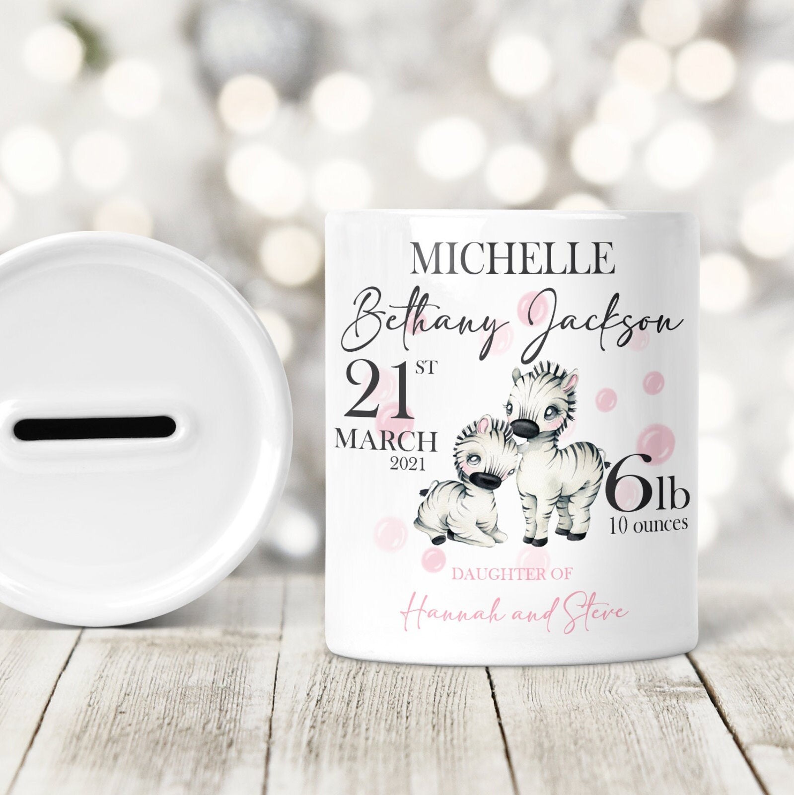 Personalised Baby Girl Money Box Christening Gift Safari Etsy UK