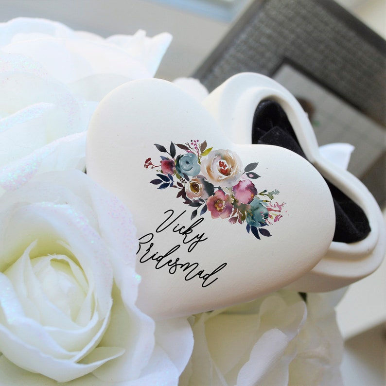 Wedding Day Keepsake Mr and Mrs Ring Rings Keepsake Floral Wedding Proposal Personalised Ceramic Heart Wedding Rings Box Ivory