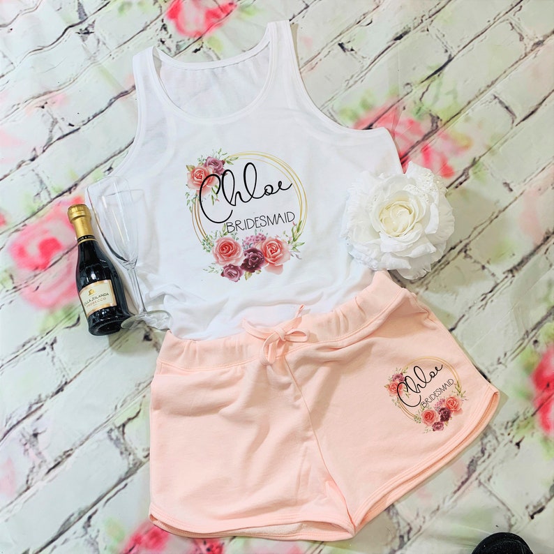 Holly Personalised Bride and Bridesmaid Pyjama PJ/'s Sets Bridesmaid Gift Bridal Party PJ/'s Pink Name Pjs Personalised Pyjamas