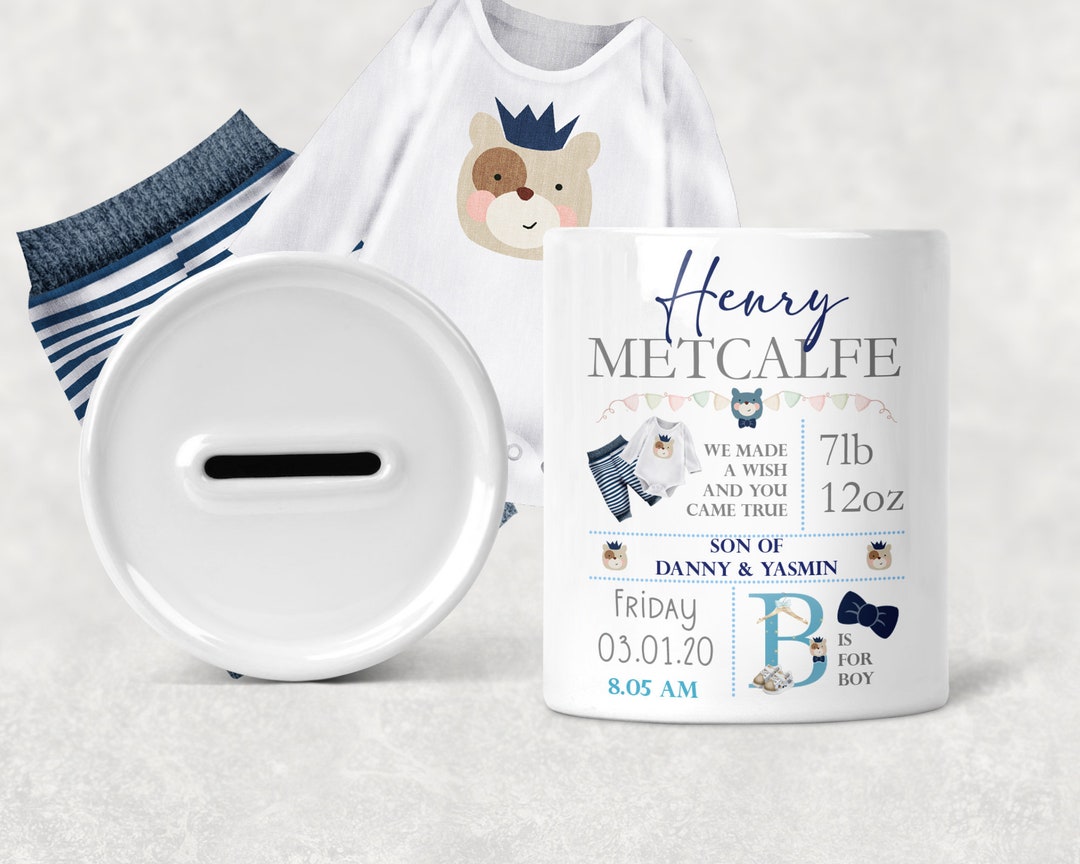 Personalised Baby Boy Money Box Christening Gift Fun Newborn Etsy