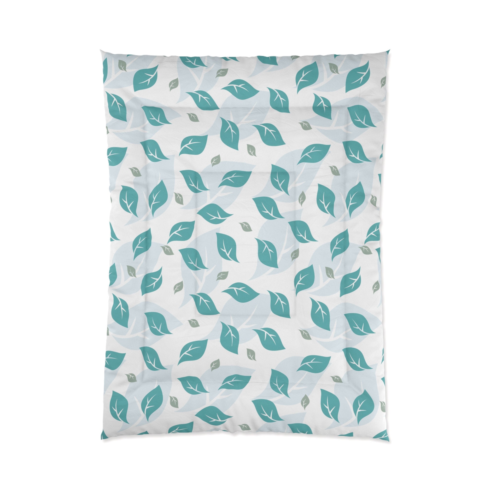 Teal and Turquoise Motif Comforter Delicate Botanical Blanket Romantic