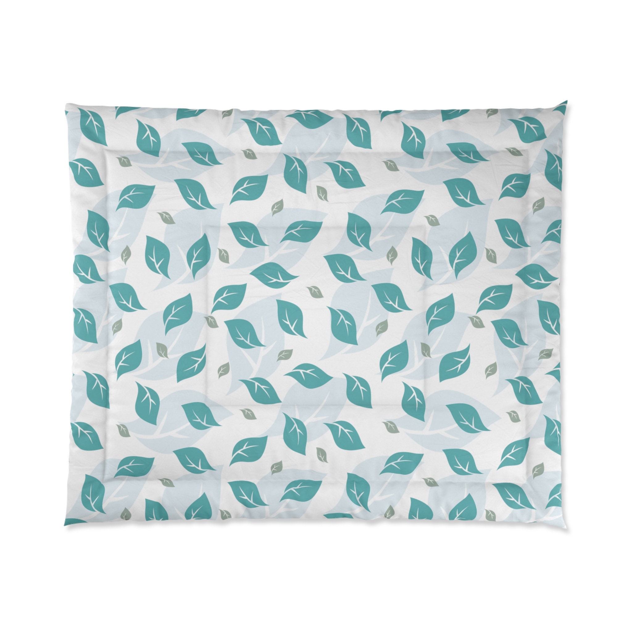 Teal and Turquoise Motif Comforter Delicate Botanical Blanket Romantic