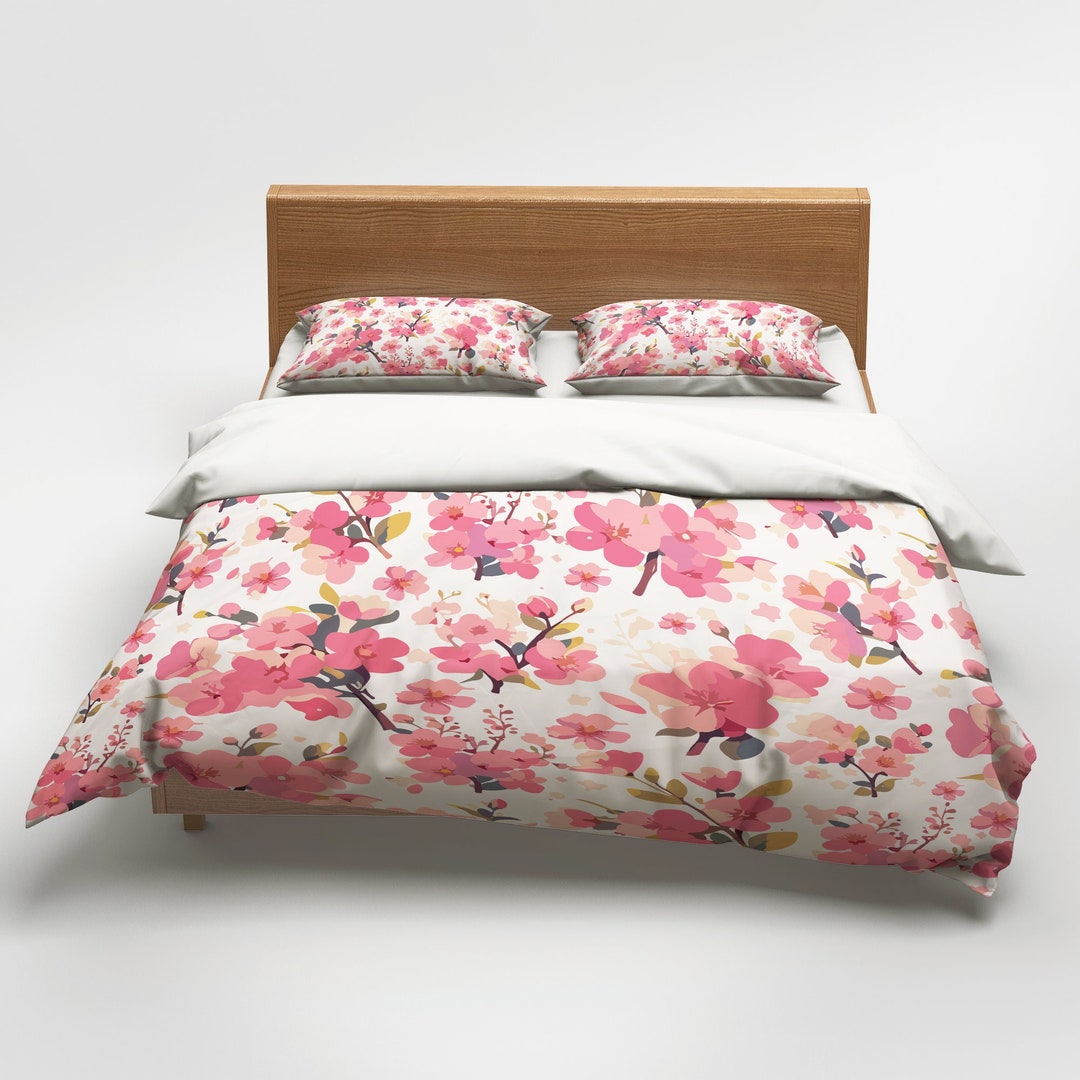 Cherry Blossom Comforter Delicate Botanical Blanket Romantic Motifs