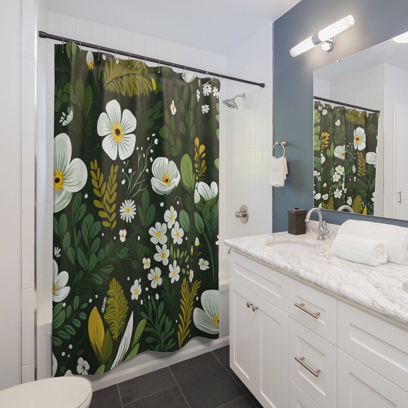 Beautiful Botanical Garden Shower Curtain Housewarming Gift Etsy