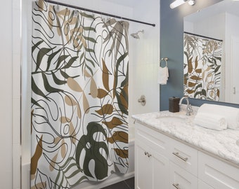 Cute Monstera Palm Leaves Pattern Shower Curtain | Housewarming Gift | Modern Shower Curtain | Cute Shower curtain | Bathroom Decoration