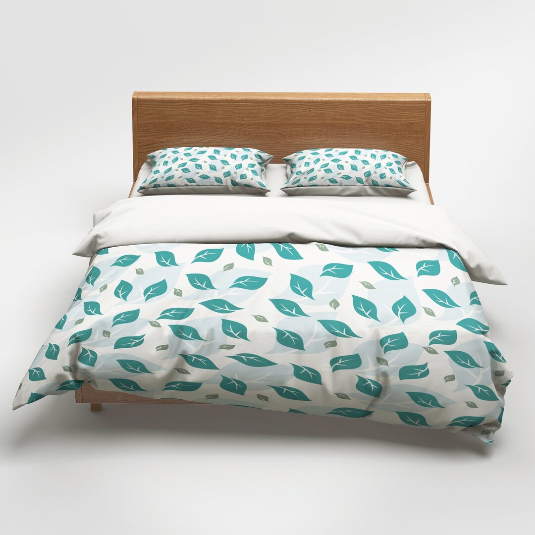 Teal and Turquoise Motif Comforter Delicate Botanical Blanket Romantic