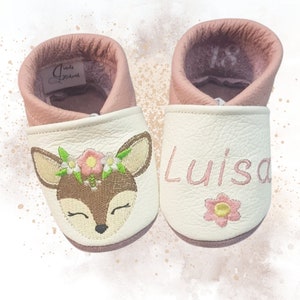 Lauflernschuhe,Krabbelschuhe mit Namen,Krabbelschuhe personalisiert,Krabbelschuhe bestickt,Krabbelpuschen, Lederpuschen,Geschenk zur Geburt Bild 1