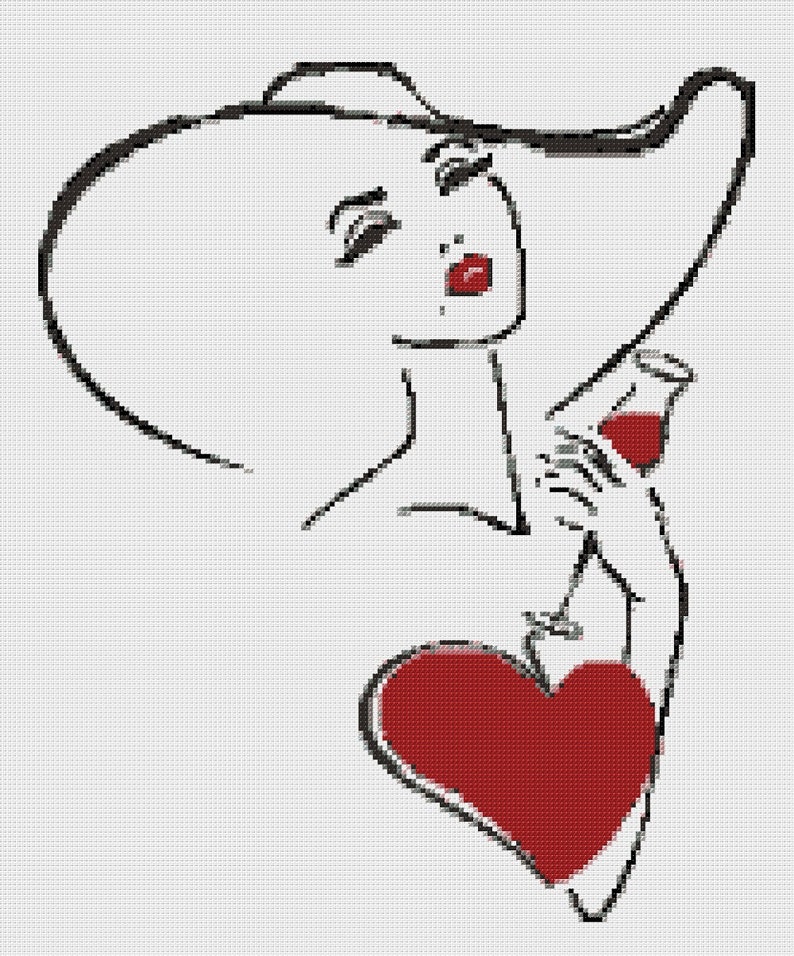 Monochrome Lady Cross Stitch Pattern Black and White Cross Etsy