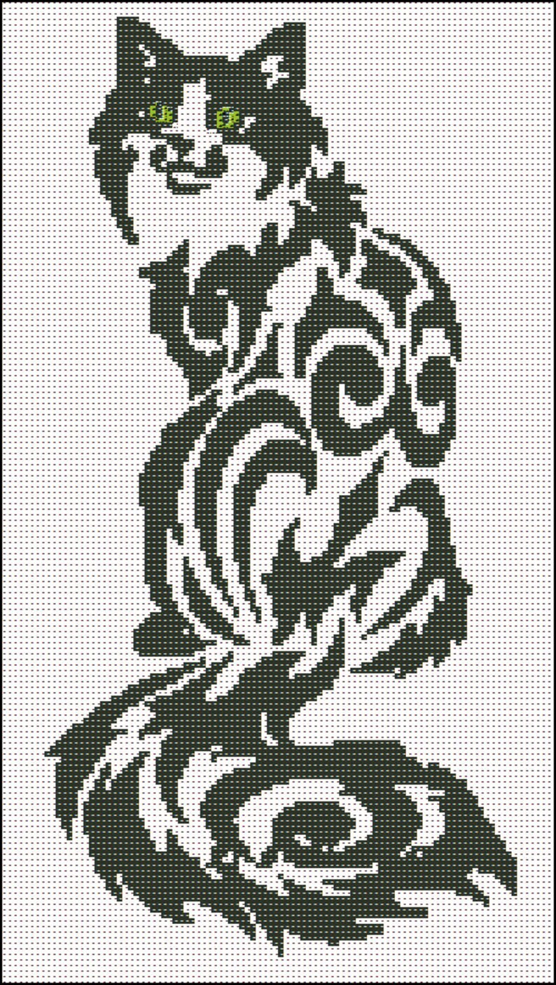Black Cat Cross Stitch Pattern Monochrome Animals Cross Etsy