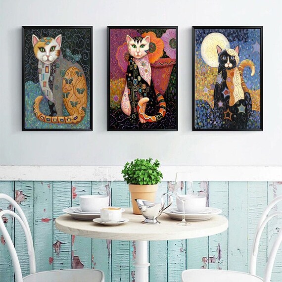 Cats Canvas Prints Gustav Klimt Reproductions Cats Painting Etsy