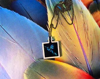 Blue Hummingbird Necklace: hand embroidered.