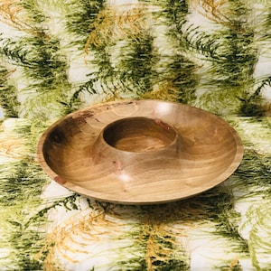 A Chip and Dip Walnut Wooden Bowl: a hand turned wooden bowl