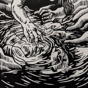 Linocut Print - &#39;Reflection&#39; - Original handmade artwork
