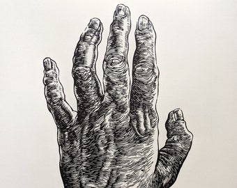Hand Print - linocut relief print