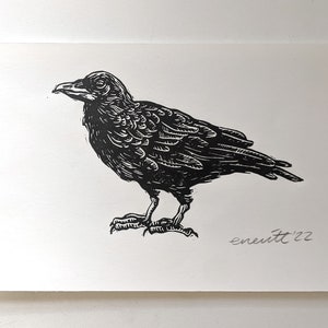 Linocut Print - Crow - Original handmade artwork